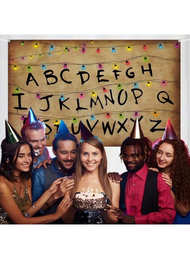 دي أم آي خلفية ملونة بأحرف أبجدية ريفية من سلسلة أضواء ملونة لحفلات عيد الميلاد في عيد الهالوين وديكورات طاولات الكعك ولافتات أكشاك التصوير الفوتوغرافي ومستلزمات التصوير 7x5FT - Image 5